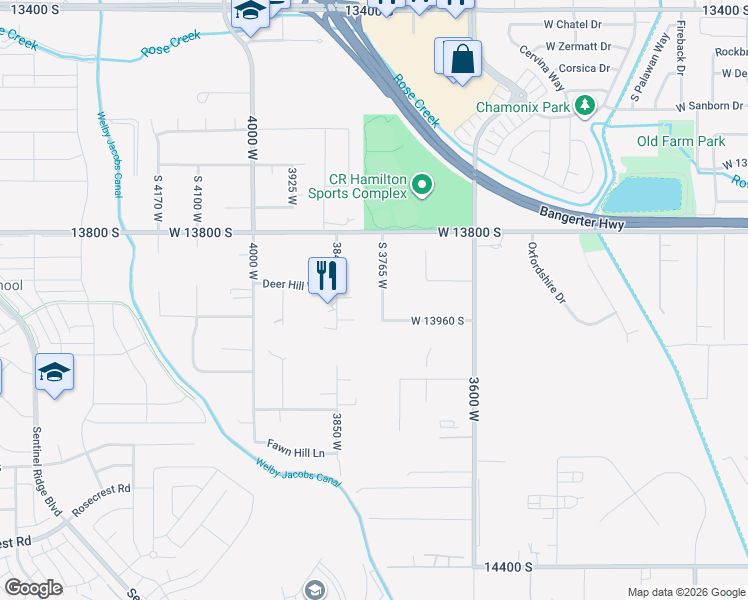 map of restaurants, bars, coffee shops, grocery stores, and more near 13918 West Wasatch Vista Drive in Riverton