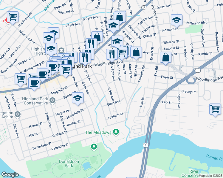 map of restaurants, bars, coffee shops, grocery stores, and more near 278 South 10th Avenue in Highland Park