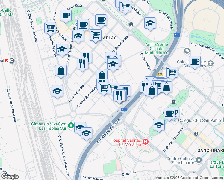 map of restaurants, bars, coffee shops, grocery stores, and more near 8 Calle de la Foresta in Madrid