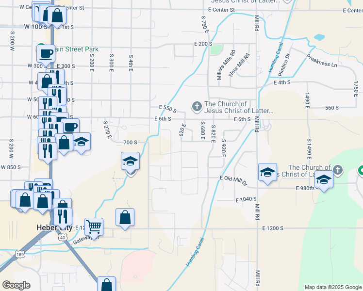 map of restaurants, bars, coffee shops, grocery stores, and more near 829 South 620 East in Heber City
