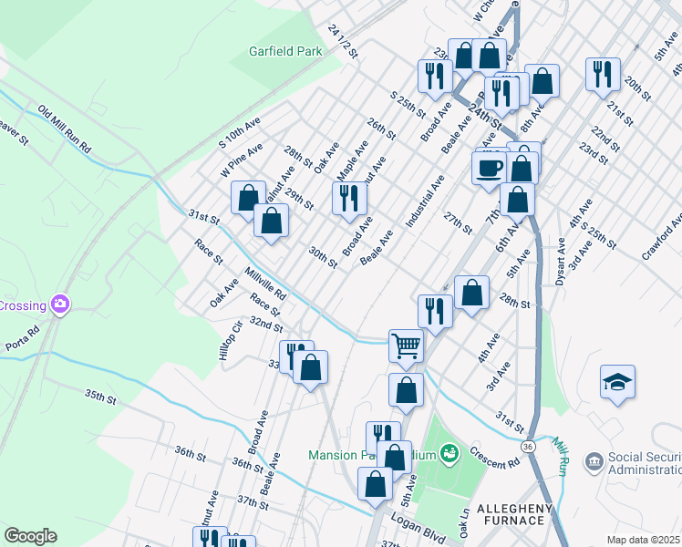 map of restaurants, bars, coffee shops, grocery stores, and more near 3001-03 Broad Avenue in Altoona