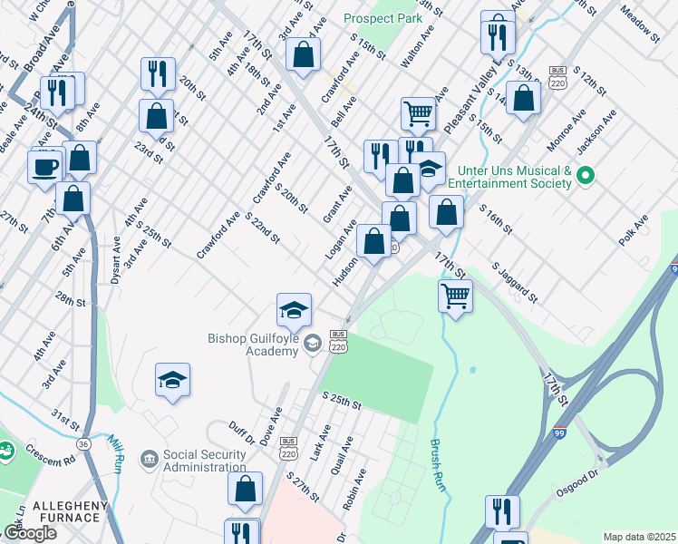 map of restaurants, bars, coffee shops, grocery stores, and more near 2018 Hudson Avenue in Altoona