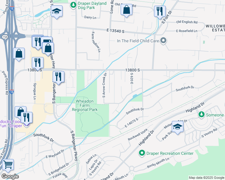 map of restaurants, bars, coffee shops, grocery stores, and more near 13926 Jarvie Lane in Draper