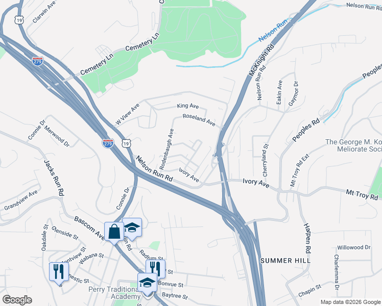 map of restaurants, bars, coffee shops, grocery stores, and more near 139 Van Buren Street in Pittsburgh