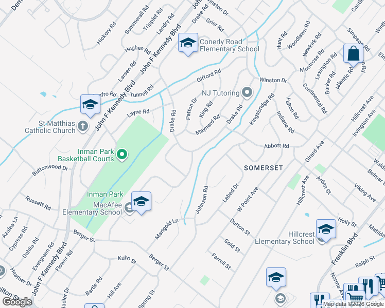 map of restaurants, bars, coffee shops, grocery stores, and more near 2 MacAfee Rd in Franklin Township