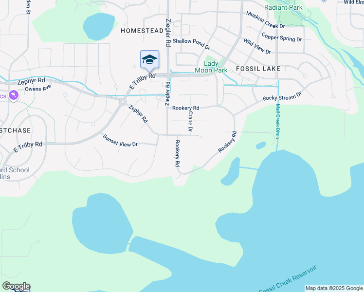 map of restaurants, bars, coffee shops, grocery stores, and more near 6583 Rookery Road in Fort Collins
