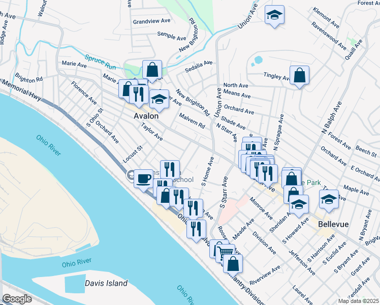 map of restaurants, bars, coffee shops, grocery stores, and more near 337 McKinley Avenue in Pittsburgh