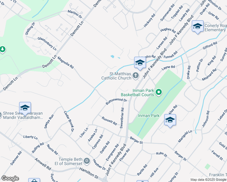 map of restaurants, bars, coffee shops, grocery stores, and more near 7 Overbrook Road in Franklin Township