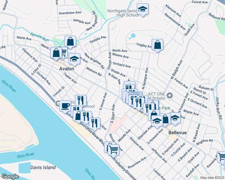map of restaurants, bars, coffee shops, grocery stores, and more near 704 Lincoln Avenue in Pittsburgh