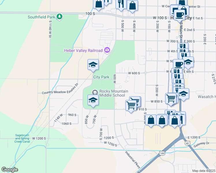 map of restaurants, bars, coffee shops, grocery stores, and more near 730 South 6th West in Heber City