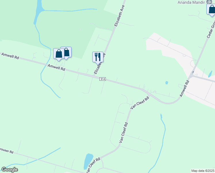 map of restaurants, bars, coffee shops, grocery stores, and more near 2012 County Road 514 in Franklin Township