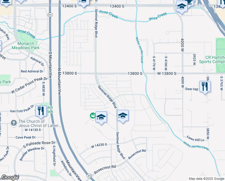 map of restaurants, bars, coffee shops, grocery stores, and more near South Greenford Lane in Herriman