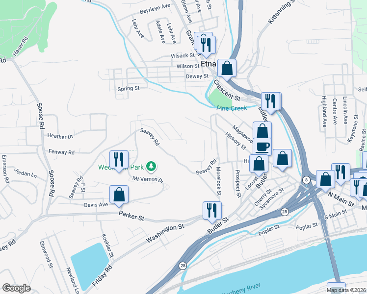map of restaurants, bars, coffee shops, grocery stores, and more near 6 Columbia Avenue in Etna