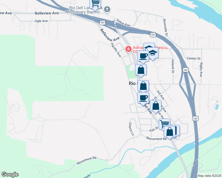 map of restaurants, bars, coffee shops, grocery stores, and more near in Rio Dell