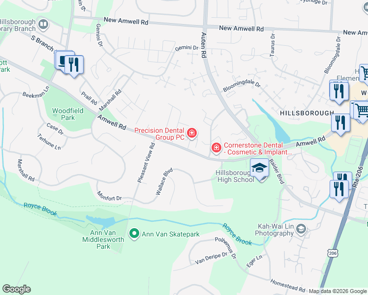 map of restaurants, bars, coffee shops, grocery stores, and more near 494 County Road 514 in Somerset County