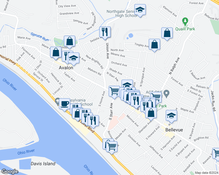 map of restaurants, bars, coffee shops, grocery stores, and more near 704 Lincoln Avenue in Pittsburgh