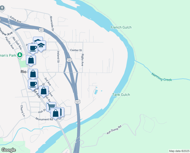map of restaurants, bars, coffee shops, grocery stores, and more near 545 Davis Street in Rio Dell