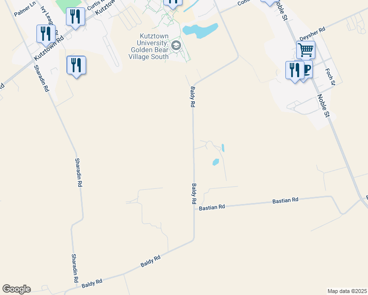 map of restaurants, bars, coffee shops, grocery stores, and more near 620 Baldy Road in Kutztown
