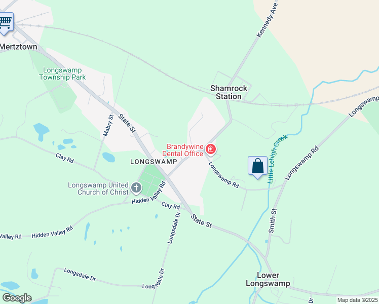 map of restaurants, bars, coffee shops, grocery stores, and more near 9715 Longswamp Road in Mertztown