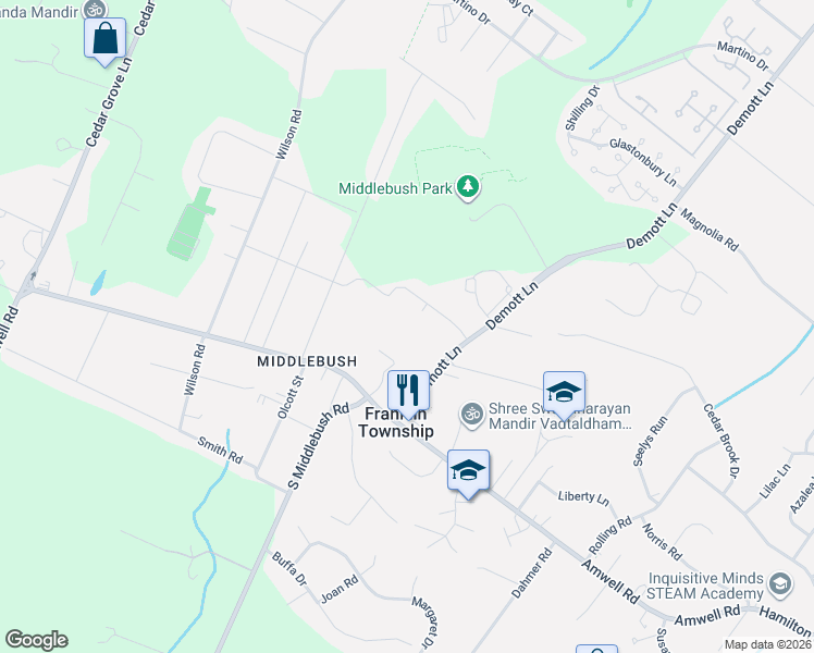 map of restaurants, bars, coffee shops, grocery stores, and more near 485 Demott Lane in Franklin Township