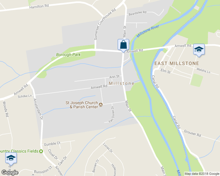 map of restaurants, bars, coffee shops, grocery stores, and more near 26 Amwell Road in Millstone