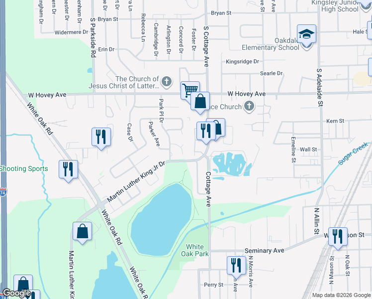 map of restaurants, bars, coffee shops, grocery stores, and more near 17 Shire Court in Bloomington