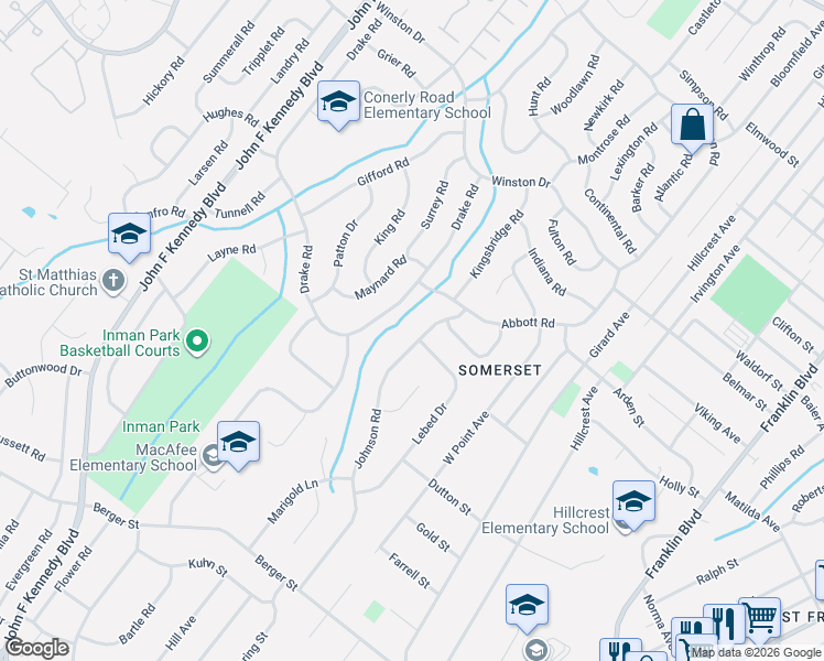 map of restaurants, bars, coffee shops, grocery stores, and more near 67 Johnson Road in Franklin Township