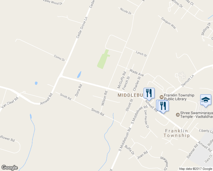 map of restaurants, bars, coffee shops, grocery stores, and more near 1805 Amwell Road in Franklin Township