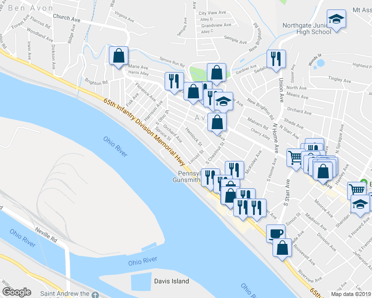 map of restaurants, bars, coffee shops, grocery stores, and more near 704 Orchard Avenue in Avalon