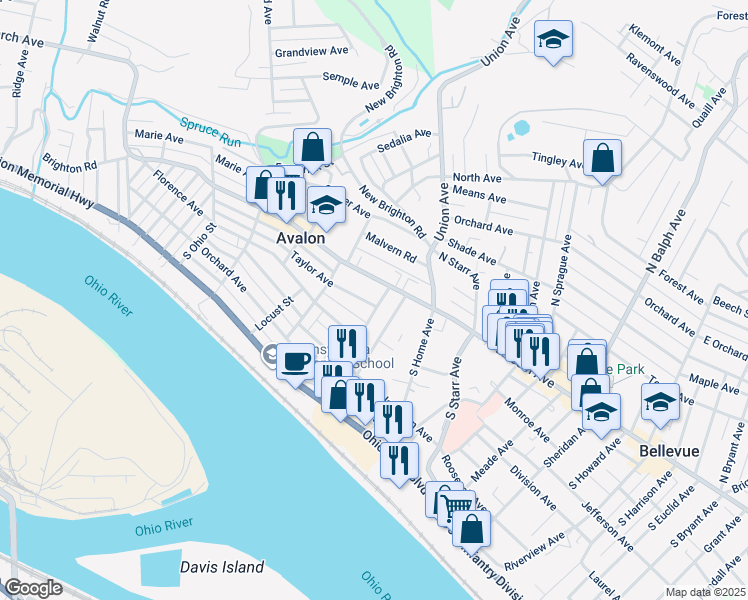 map of restaurants, bars, coffee shops, grocery stores, and more near 337 McKinley Avenue in Pittsburgh