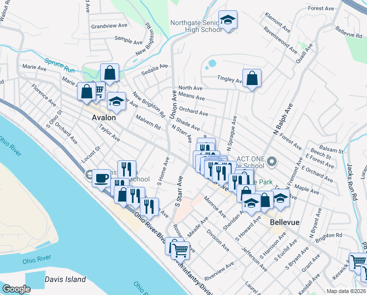 map of restaurants, bars, coffee shops, grocery stores, and more near 704 Lincoln Avenue in Pittsburgh