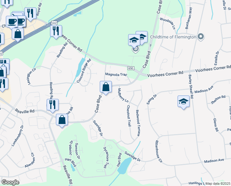 map of restaurants, bars, coffee shops, grocery stores, and more near 4 Hemlock Court in Flemington