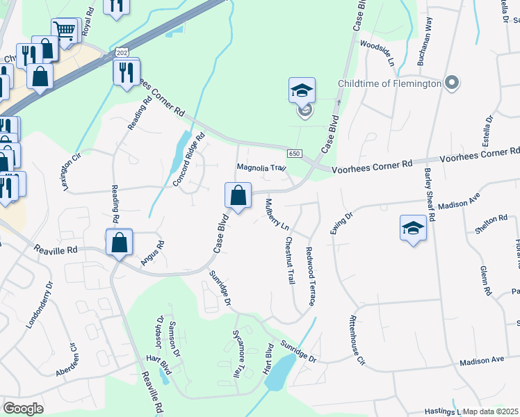 map of restaurants, bars, coffee shops, grocery stores, and more near 4 Hemlock Court in Flemington