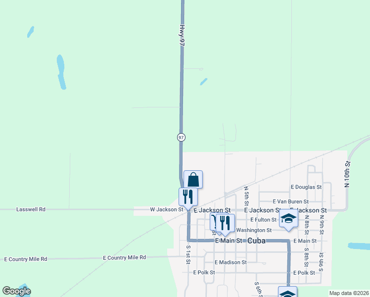 map of restaurants, bars, coffee shops, grocery stores, and more near 21291 North State Route 97 in Cuba