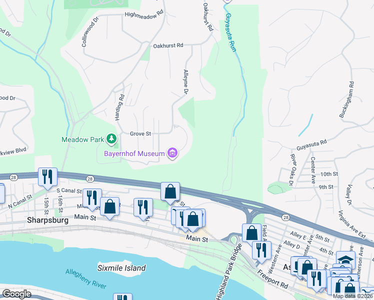map of restaurants, bars, coffee shops, grocery stores, and more near 219 Saint Charles Place in Pittsburgh