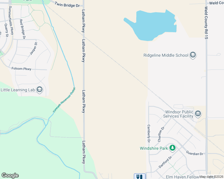 map of restaurants, bars, coffee shops, grocery stores, and more near 34310 County Road 13 in Windsor