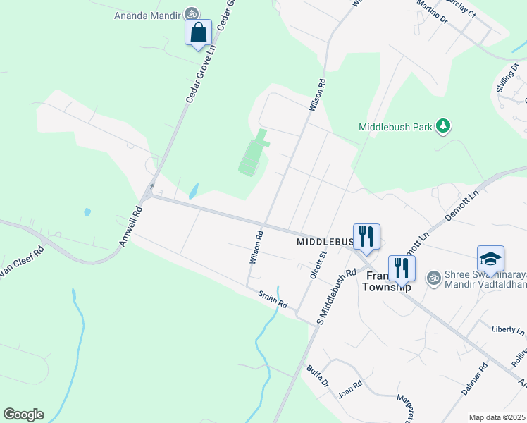 map of restaurants, bars, coffee shops, grocery stores, and more near 1805 Amwell Road in Franklin Township