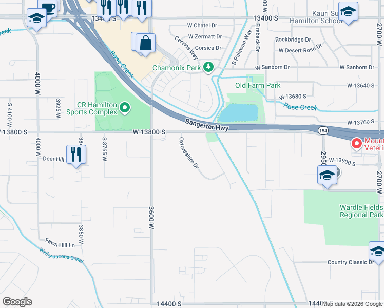 map of restaurants, bars, coffee shops, grocery stores, and more near 13883 Oxfordshire Drive in Bluffdale