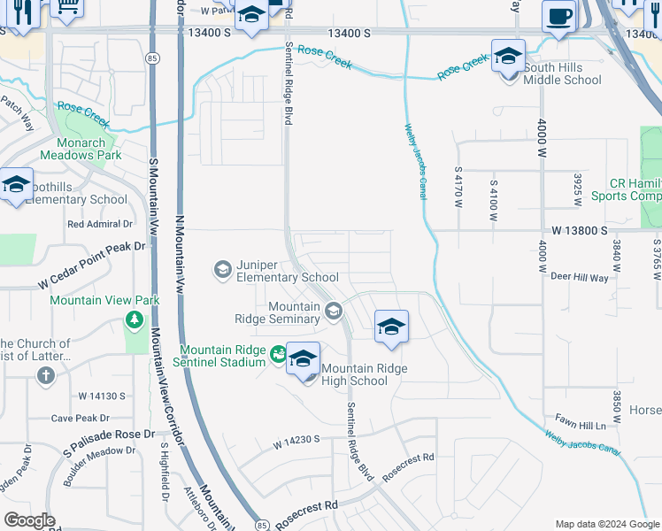 map of restaurants, bars, coffee shops, grocery stores, and more near South Greenford Lane in Herriman