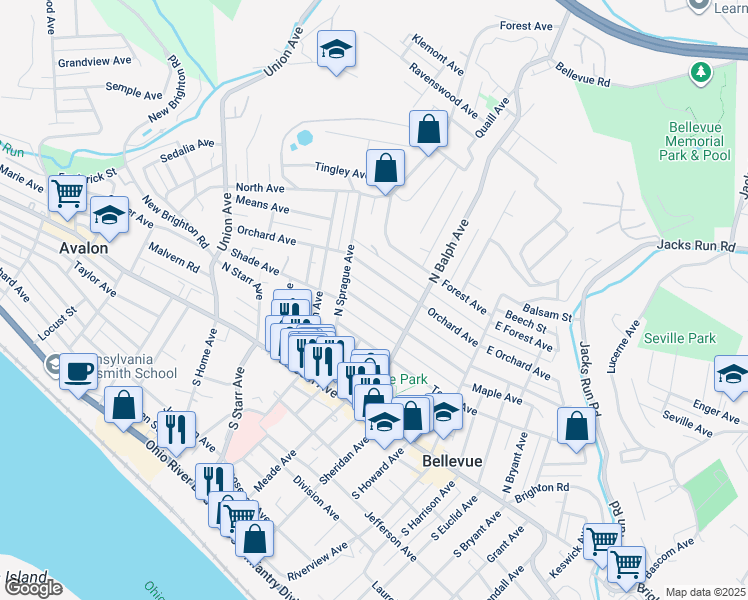 map of restaurants, bars, coffee shops, grocery stores, and more near 535 Dawson Avenue in Pittsburgh