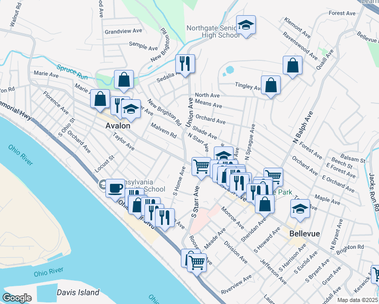 map of restaurants, bars, coffee shops, grocery stores, and more near 704 Lincoln Avenue in Pittsburgh