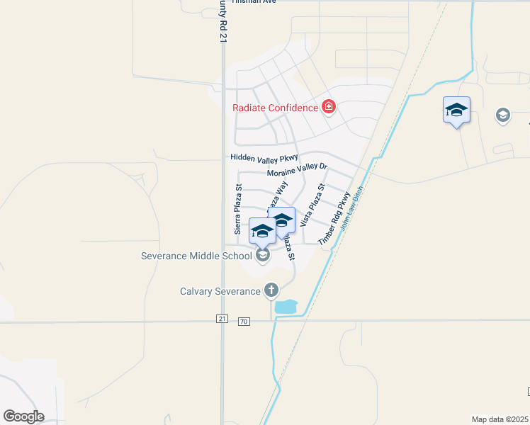 map of restaurants, bars, coffee shops, grocery stores, and more near 1789 Valley Brook Lane in Severance