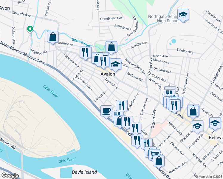 map of restaurants, bars, coffee shops, grocery stores, and more near 240 South Chestnut Street in Pittsburgh