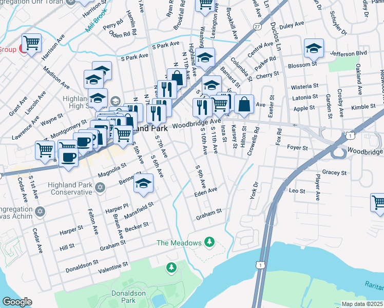 map of restaurants, bars, coffee shops, grocery stores, and more near 209 South 9th Avenue in Highland Park