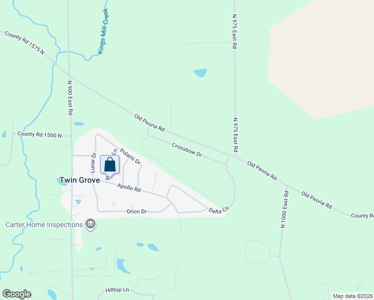 map of restaurants, bars, coffee shops, grocery stores, and more near Crossbow Drive in Bloomington
