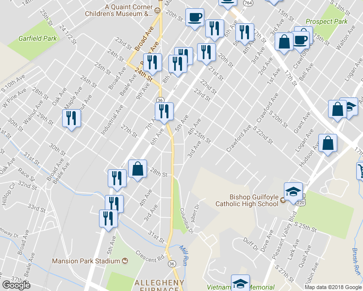 map of restaurants, bars, coffee shops, grocery stores, and more near 407 26th Street in Altoona