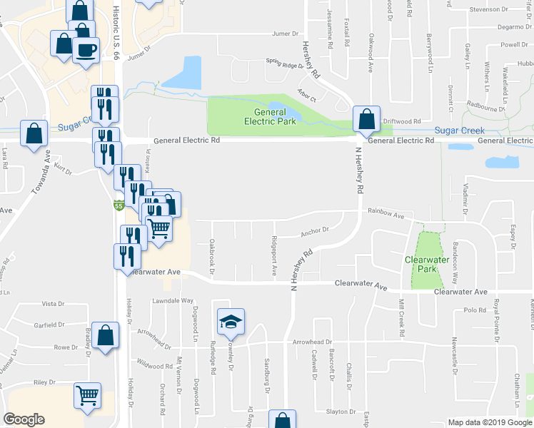 map of restaurants, bars, coffee shops, grocery stores, and more near 2212 Rainbow Avenue in Bloomington