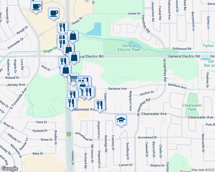map of restaurants, bars, coffee shops, grocery stores, and more near 2002 Rainbow Avenue in Bloomington
