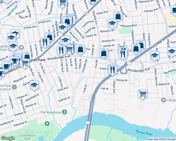map of restaurants, bars, coffee shops, grocery stores, and more near 233 Crowells Road in Edison