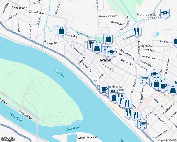 map of restaurants, bars, coffee shops, grocery stores, and more near 212 South Birmingham Avenue in Pittsburgh